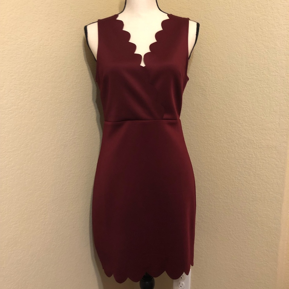 NWT She+Sky Wine Red Scallop Classy Dress
